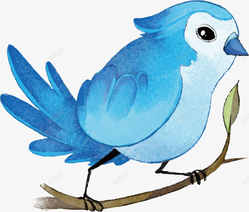 植物与蓝色可爱麻雀png免抠素材_新图网 https://ixintu.com 卡通手绘 植物 绿叶 蓝色 食草动物 鸟禽