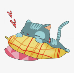 花纹枕头蓝色猫咪高清图片