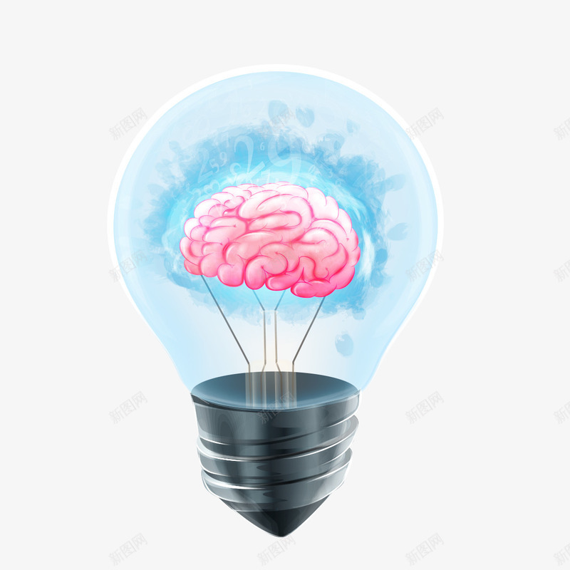 灯泡大脑png免抠素材_新图网 https://ixintu.com 大脑 灯泡 粉色 蓝光