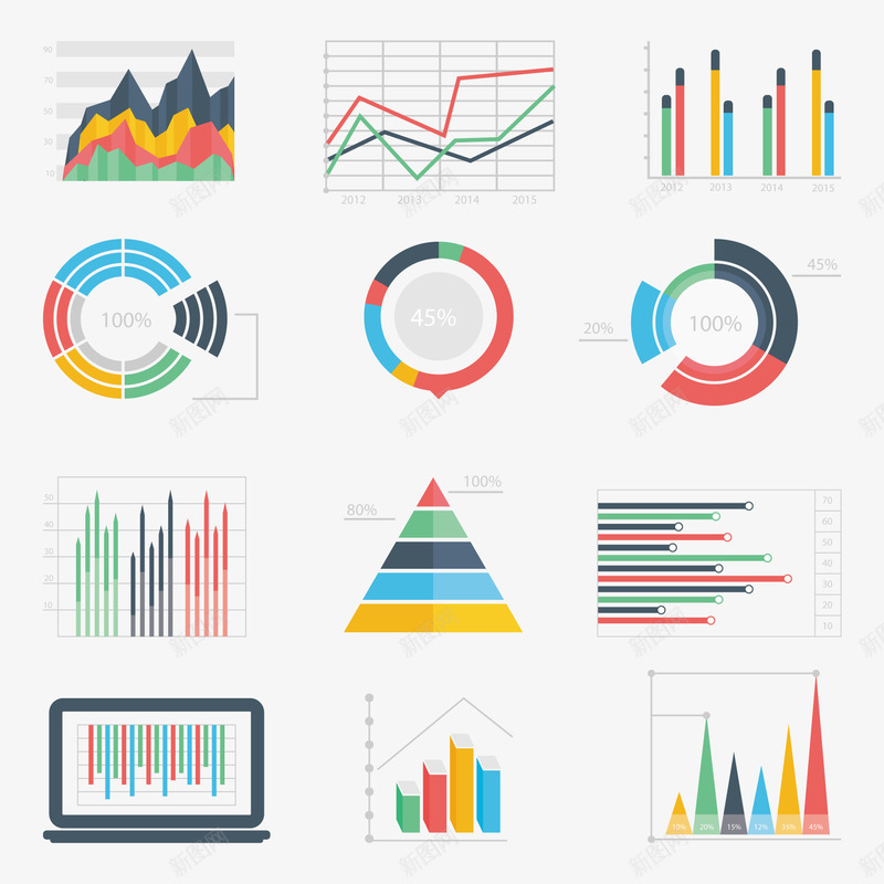环形图图标png_新图网 https://ixintu.com 圆饼图 彩色矢量图表 柱状图