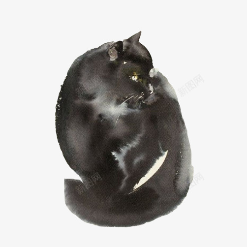 猫咪水墨画片png免抠素材_新图网 https://ixintu.com 休息的猫咪 水墨画 猫咪 黑色