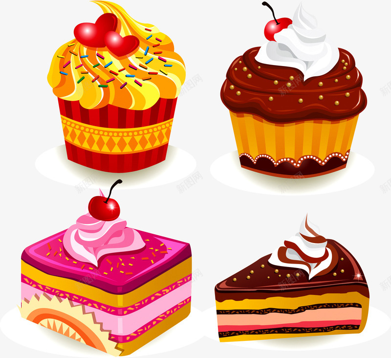 点心甜品矢量图ai免抠素材_新图网 https://ixintu.com 点心 甜品 甜食 美食 蛋糕 矢量图