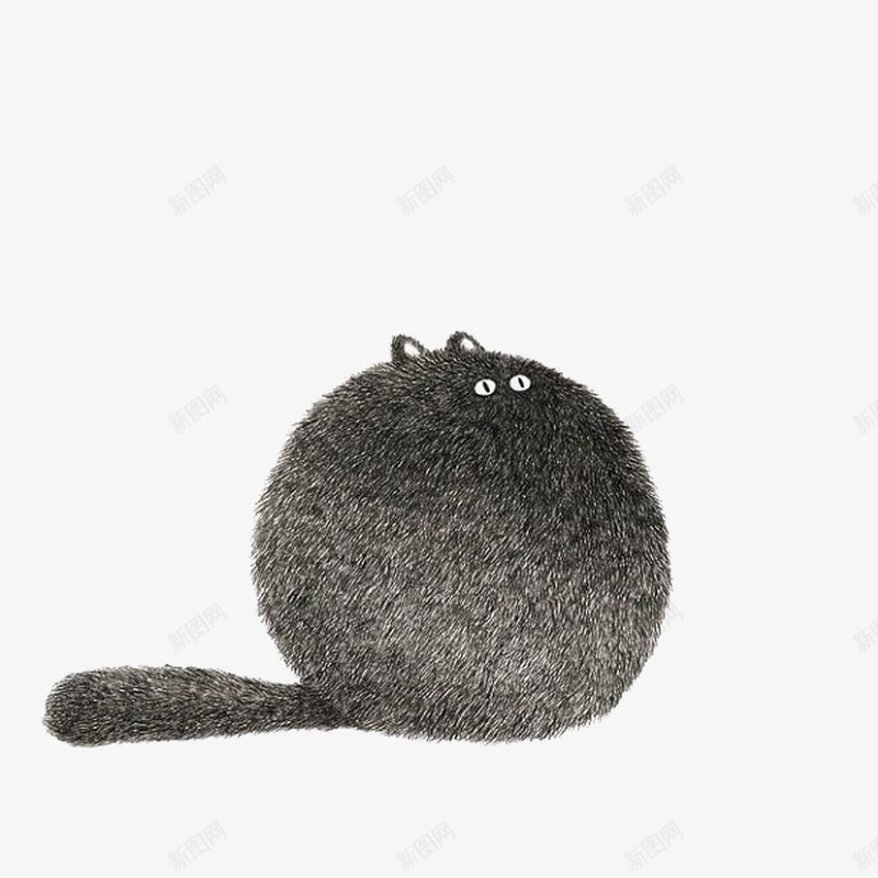 一直球形的黑色猫png免抠素材_新图网 https://ixintu.com 手绘 猫 球形 黑色