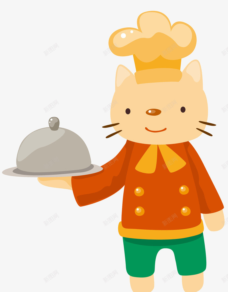 端着食物的猫咪大厨png免抠素材_新图网 https://ixintu.com 卡通 卡通形象 大厨 橘黄色衣服 端着食物 黄色猫咪