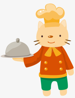 橘黄色的食物端着食物的猫咪大厨高清图片