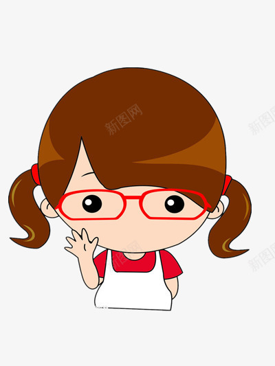 戴红眼镜的女孩png免抠素材_新图网 https://ixintu.com 可爱 素材 辫子