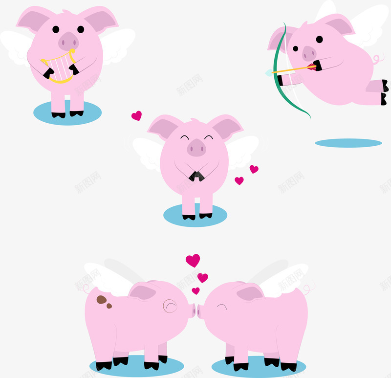 粉色可爱小猪png免抠素材_新图网 https://ixintu.com 丘比特 情人节 接吻图 接吻猪 浪漫 猪肉分类 粉色