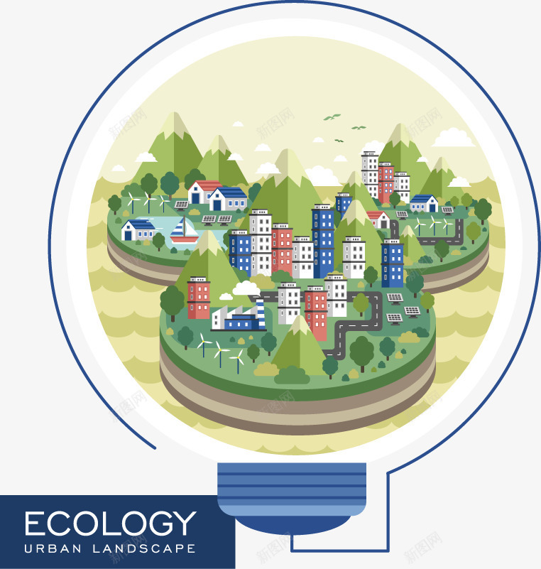 装饰灯泡形生态绿色城镇png免抠素材_新图网 https://ixintu.com 城镇 生态 绿色 装饰