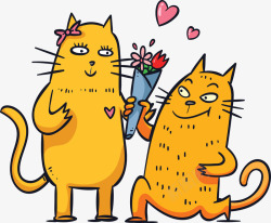 可爱送花的情侣猫咪矢量图素材