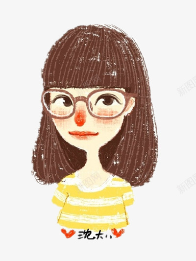 蜡笔画png免抠素材_新图网 https://ixintu.com 儿童蜡笔画 大眼睛 女孩 戴眼镜 漫画
