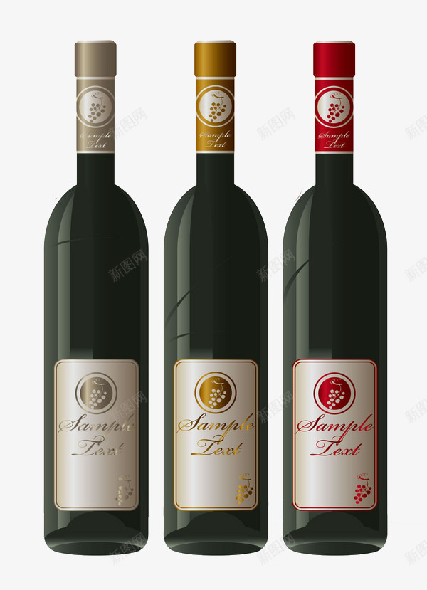 3个高贵质感红酒瓶png免抠素材_新图网 https://ixintu.com 3个 红酒 红酒瓶 质感