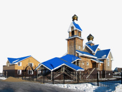 俄罗斯雪地蓝白建筑素材