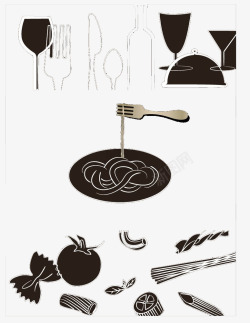 黑白食物餐具卡通画素材