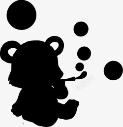 吹泡泡的熊猫黑色剪影素材