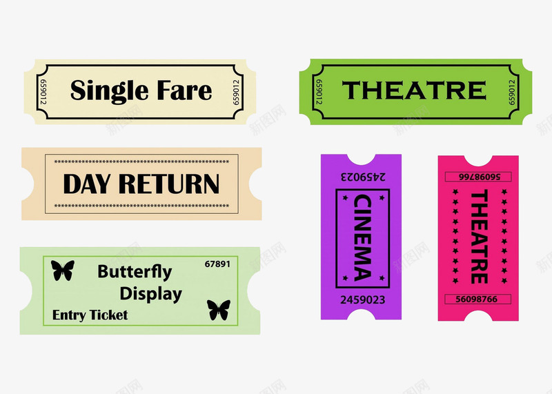 手绘彩色门票png免抠素材_新图网 https://ixintu.com 复古船票 彩色 手绘 电影票 票据 船票 门票