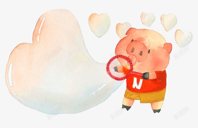 小猪吹泡泡png免抠素材_新图网 https://ixintu.com 卡通猪 吹泡泡 小猪 插画