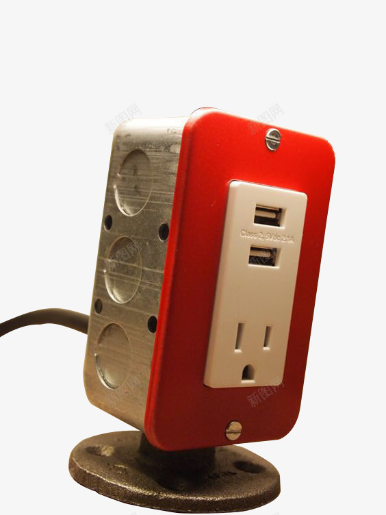 方形USB和三头插座png免抠素材_新图网 https://ixintu.com 多功能 电器 红色 转换器