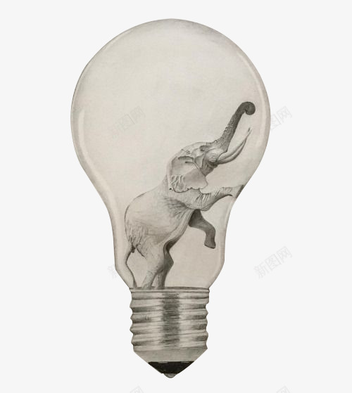 灯泡里的大象png免抠素材_新图网 https://ixintu.com 创意灯泡 同构 手绘 灯泡装饰设计