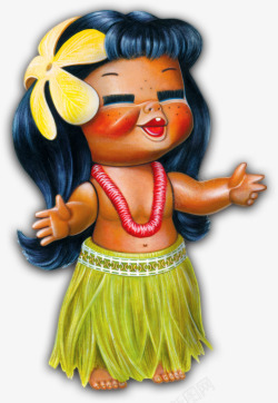 草裙舞手绘卡通夏威夷女孩高清图片