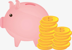 小猪存钱罐旁的金币素材