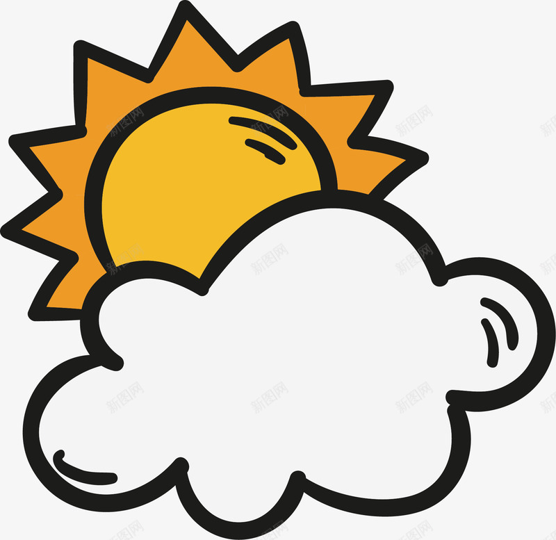 卡通手绘太阳和云朵png免抠素材_新图网 https://ixintu.com 卡通 多云 天气预报 太阳 手绘 矢量图案