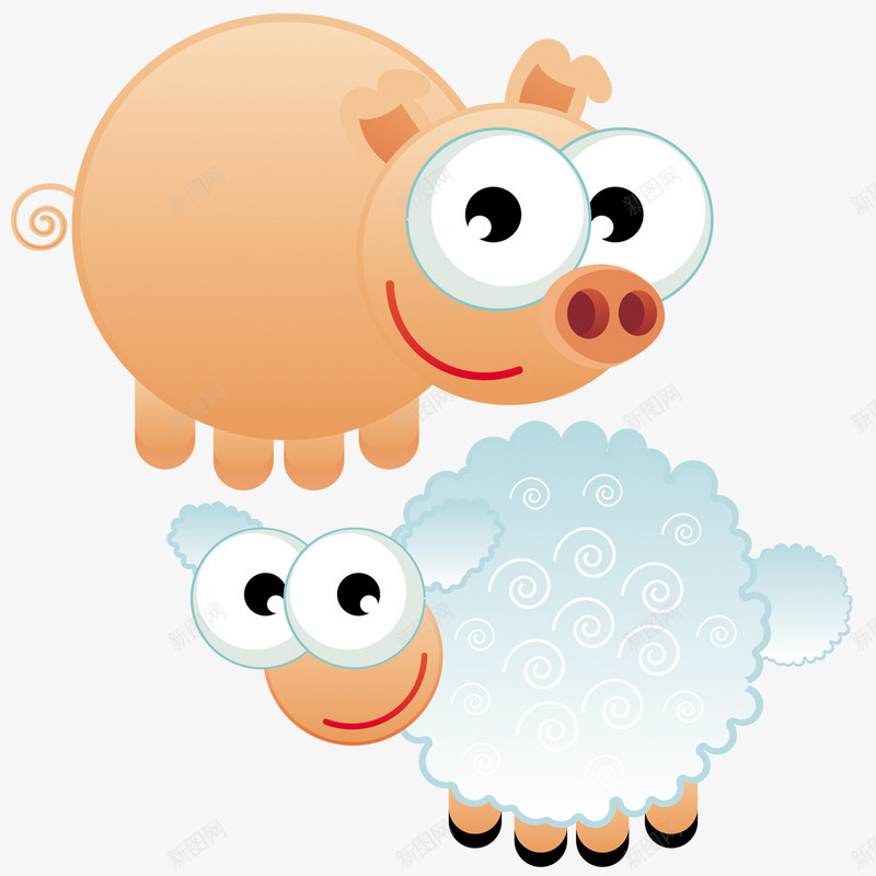 小羊和小猪png免抠素材_新图网 https://ixintu.com 动漫 动物 卡通 小猪 小羊 手绘 白色的 简图