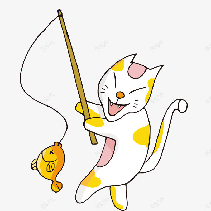黄色的猫猫在钓鱼png免抠素材_新图网 https://ixintu.com 猫咪 猫猫 萌宠 钓大鱼 钓鱼