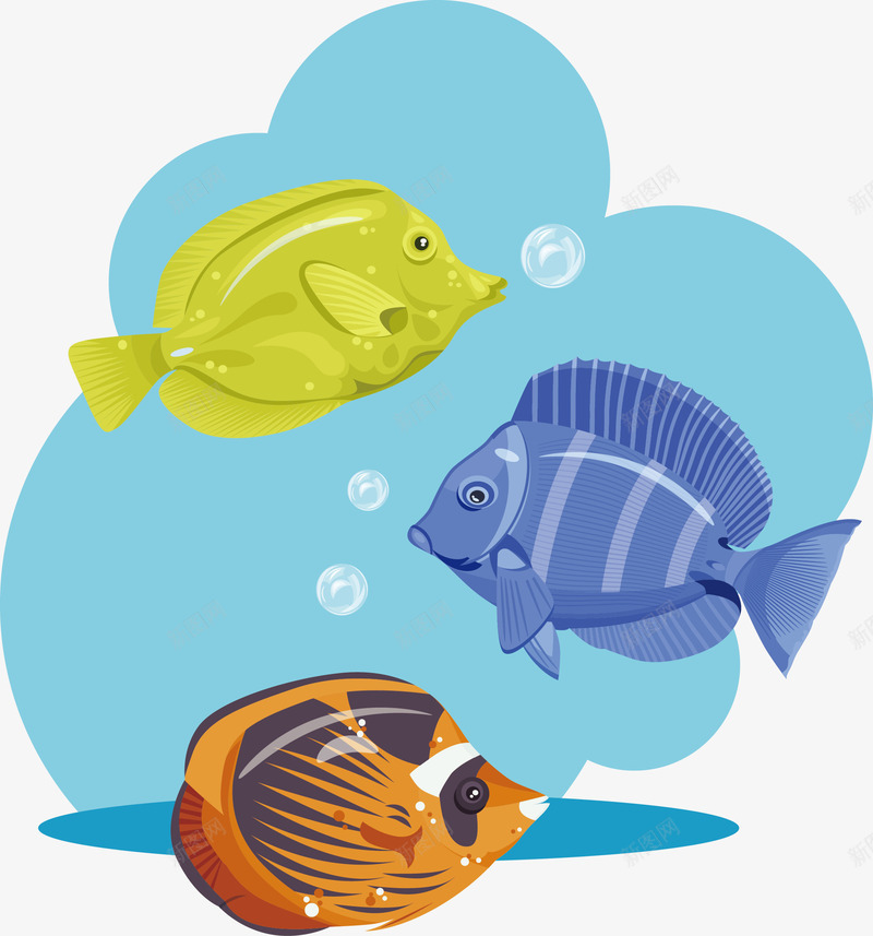 热带鱼类png免抠素材_新图网 https://ixintu.com 斑点 泡泡 海洋 热带鱼类 背景 花纹 蓝色