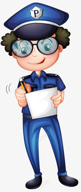 戴眼镜的警察png免抠素材_新图网 https://ixintu.com 交警 手绘 指挥员 蓝色制服 警察