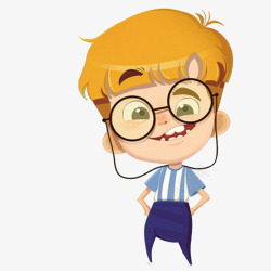 戴眼镜挠痒的男孩png卡通男孩高清图片