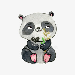 可爱的花菜水彩熊猫矢量图高清图片