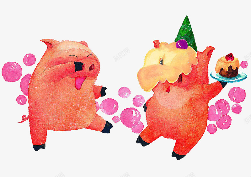 跳舞的小猪png免抠素材_新图网 https://ixintu.com 卡通 小猪 手绘 蛋糕 跳舞 高兴