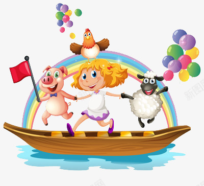 小孩和猪羊在船上一起玩png免抠素材_新图网 https://ixintu.com 小孩 猪 羊 船