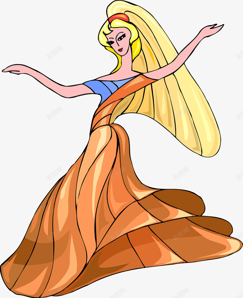 穿橘色裙子的女人png免抠素材_新图网 https://ixintu.com 卡通 女人 手绘 橘色的 简图 裙子 长发 黄色的