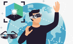 VR游戏眼镜带着VR眼镜的男子矢量图高清图片