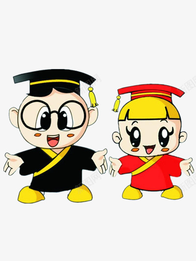 两个卡通小博士png免抠素材_新图网 https://ixintu.com 人物 博士帽 彩色 眼镜