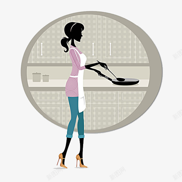 时尚煮妇png免抠素材_新图网 https://ixintu.com 卡通手绘 厨具 厨房台 家具家居 平底锅 洗手台