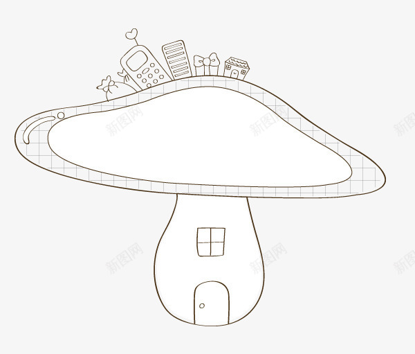 可爱卡通手绘蘑菇房png免抠素材_新图网 https://ixintu.com 卡通 可爱 手绘 线描 蘑菇 蘑菇房