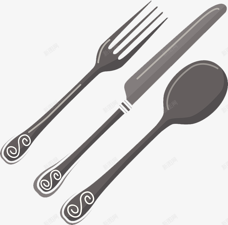 手绘插图刀叉勺餐具png免抠素材_新图网 https://ixintu.com 不锈钢 不锈钢餐具 刀叉勺 手绘插图 雕花餐具 餐具