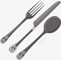 刀叉勺套装手绘插图刀叉勺餐具高清图片