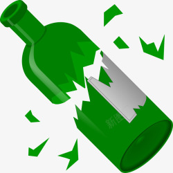 摔碎的绿色的酒瓶素材