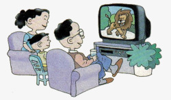 卡通一家三口看电视插画素材