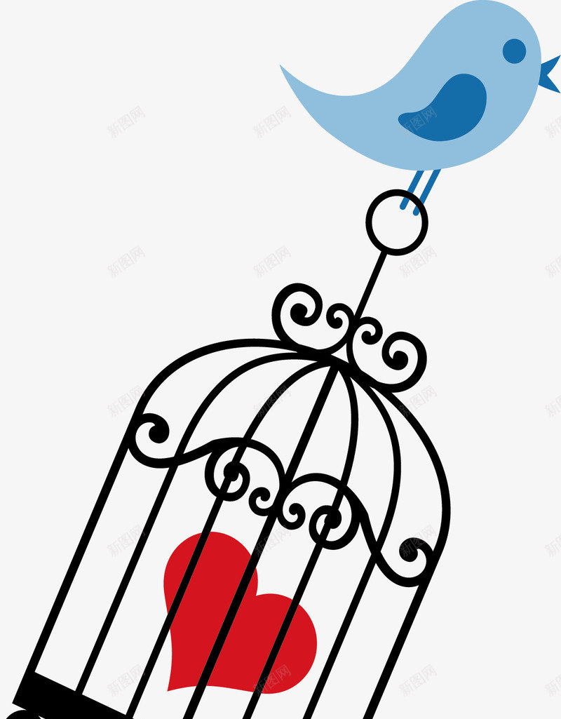 笼子蓝色鸟线条装饰图案红心png免抠素材_新图网 https://ixintu.com 笼子 红心 线条 蓝色鸟 装饰图案