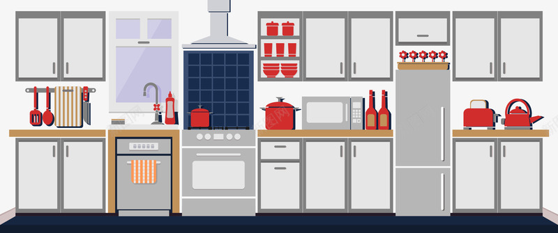 厨房矢量图ai免抠素材_新图网 https://ixintu.com 免费矢量下载 冰箱 厨房 家具 插画 矢量图