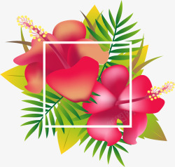 红色热带花朵标题框矢量图素材