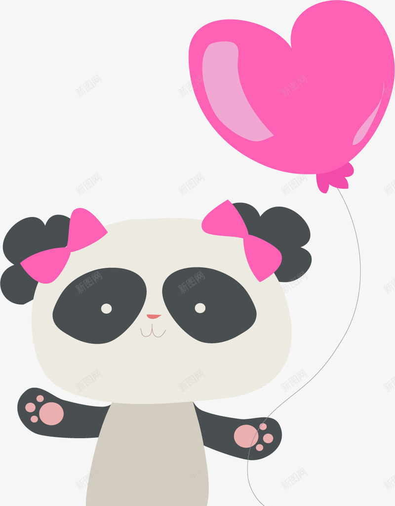 拿着粉色气球的熊猫矢量图ai免抠素材_新图网 https://ixintu.com 卡通 商务 彩色 熊猫 简约 粉色气球 蝴蝶结 矢量图