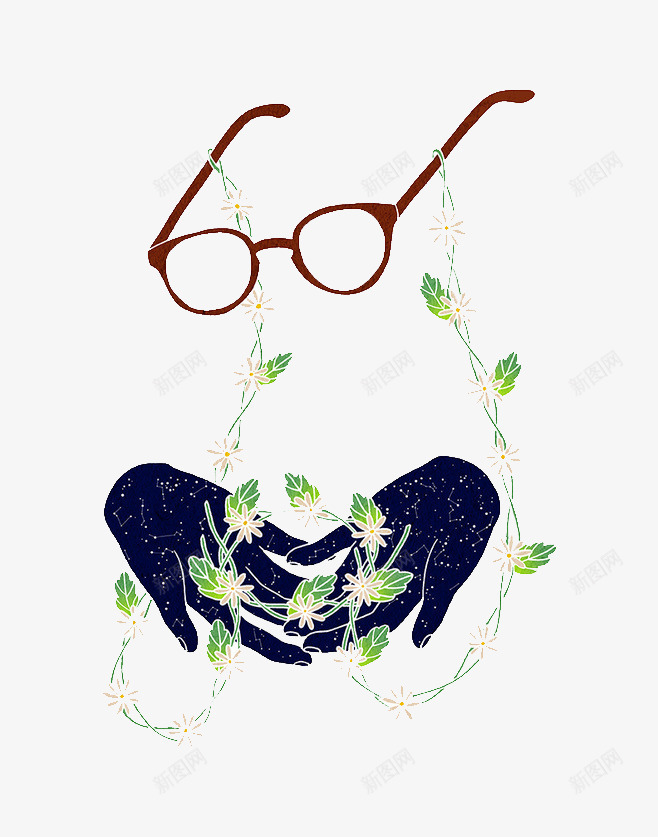 植物上的眼镜psd免抠素材_新图网 https://ixintu.com 双手 叶子 植物 眼镜 黑色