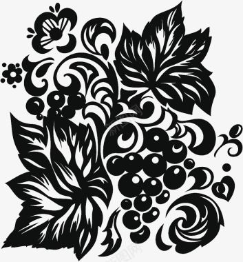黑色手绘剪纸花卉图标图标