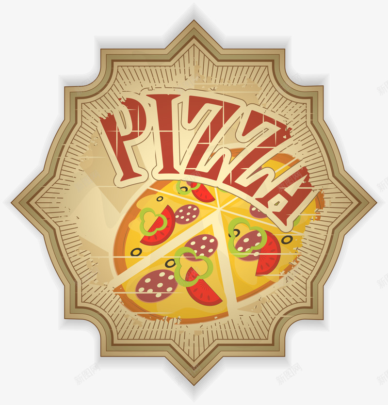 黄色披萨徽章png免抠素材_新图网 https://ixintu.com pizza 图案 徽章 披萨 美味 花纹 黄色