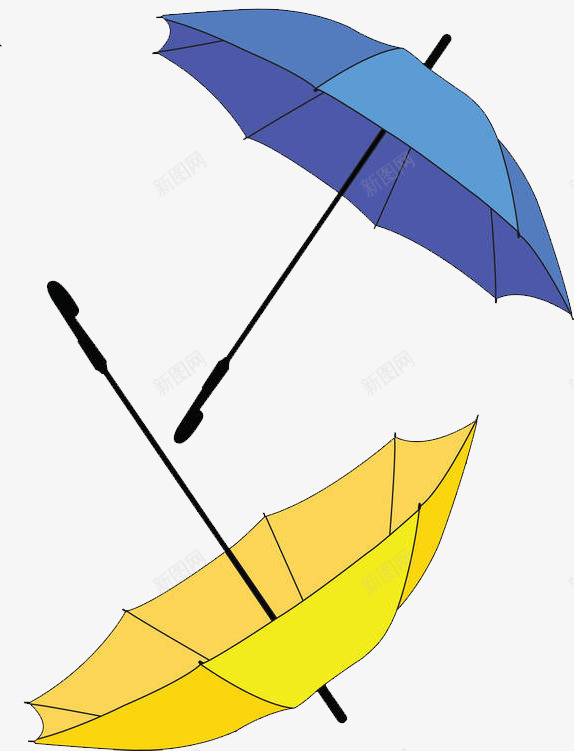 水彩插图单色长柄雨伞png免抠素材_新图网 https://ixintu.com 伞具 单色 水彩插图 蓝色 长柄雨伞 雨具 黄色